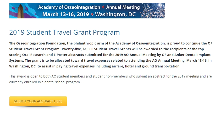 A dental grant will cover up to 30% . Student Travel Grant Program Academy Of Osseointegration Anker Dental Implants