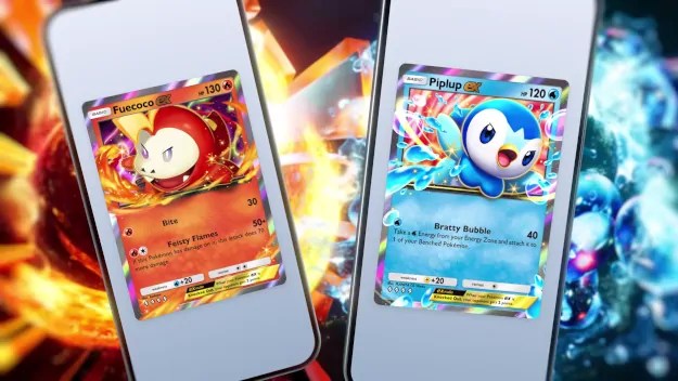 the pokemon cards fuecoco ex and piplup ex in pocket tcg