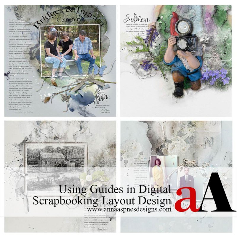 Using Line Guides in Design — 12x12 digital scrapbook layout by Anna Aspnes Designs