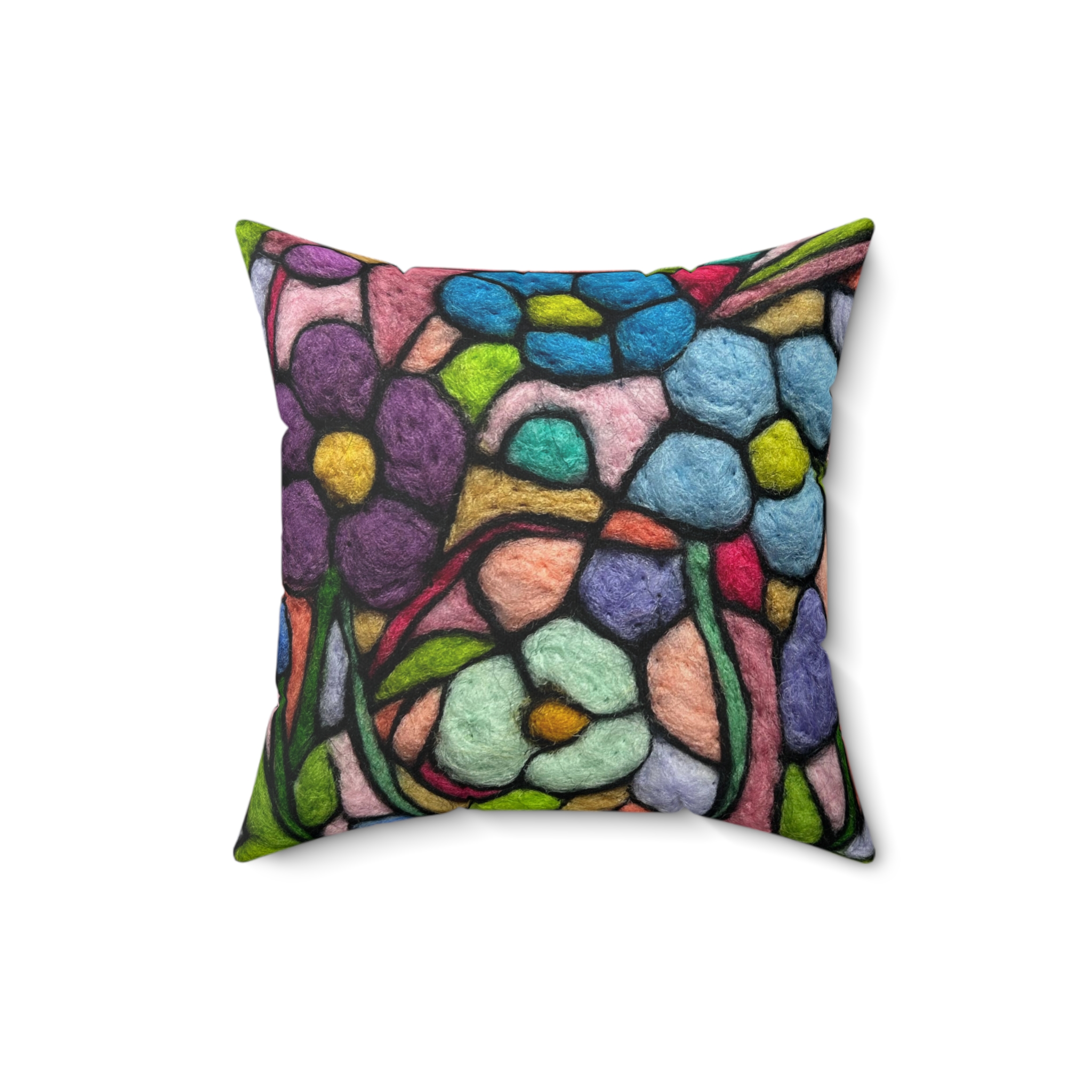 Soft Colors Floral Throw Pillow - Needle Felted Stained Glass Design by Anne Manera FREE SHIPPING