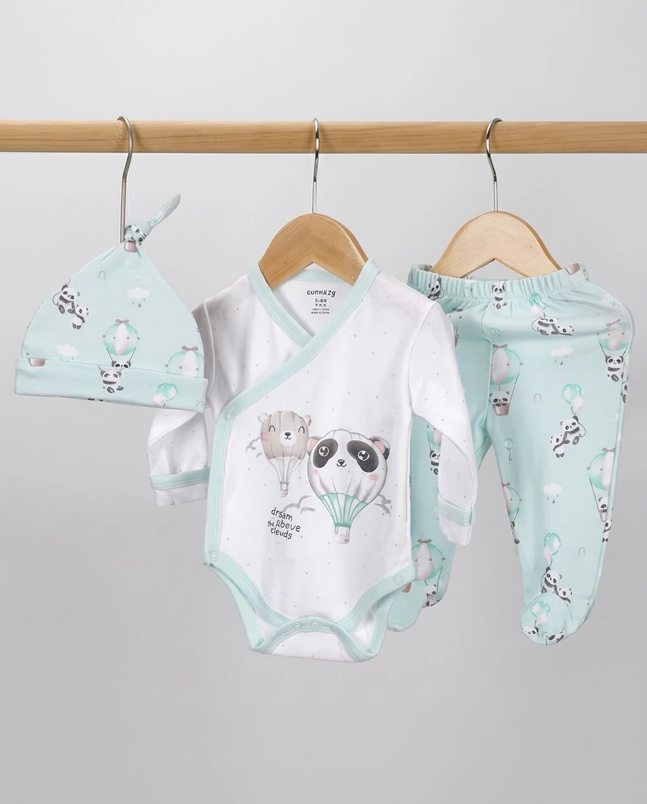 Conjunto 3 Piezas Salida de Maternidad Blanco Turquesa SZ Baby Boy