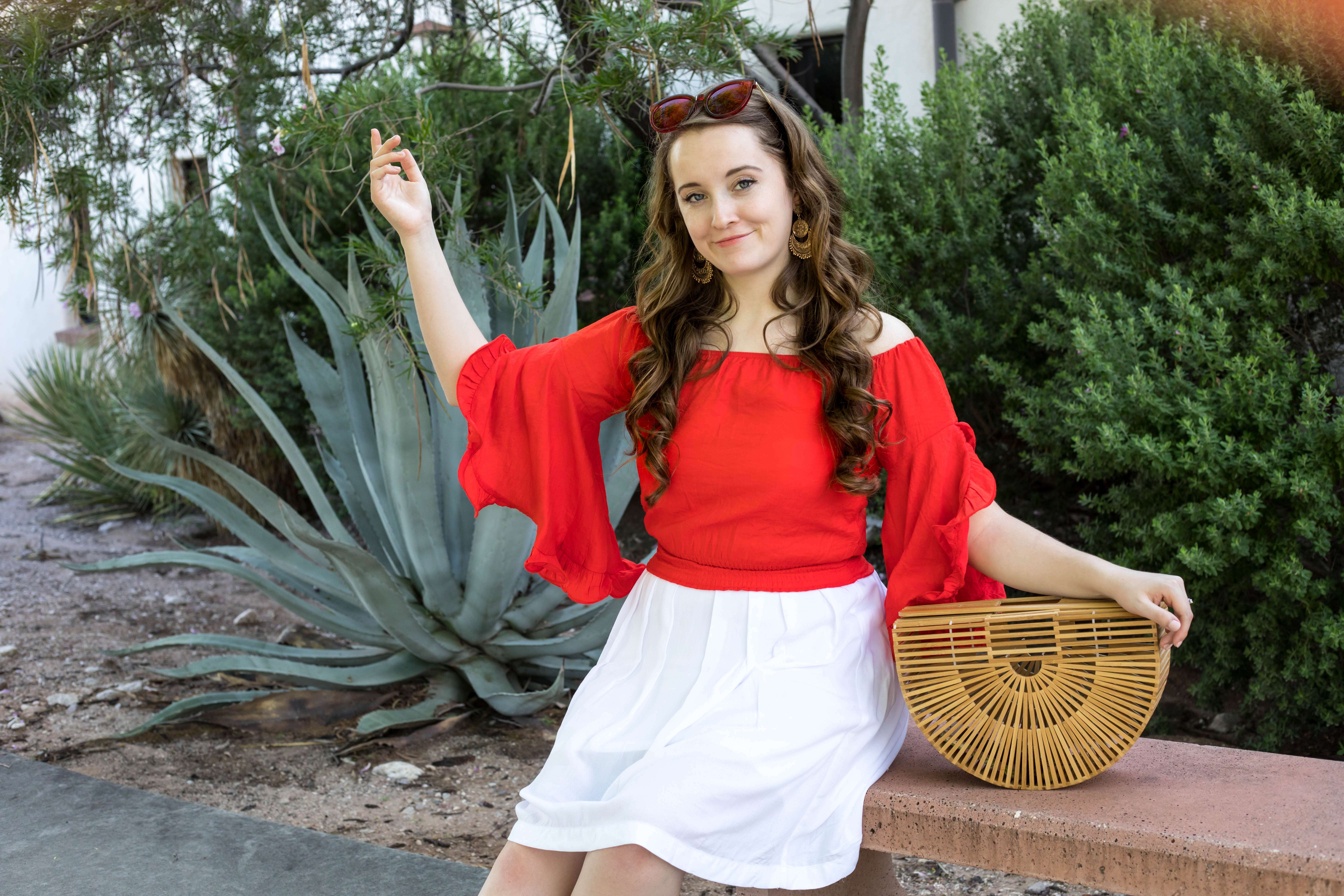 $16 Red Ruffled Top and Basket Bag in Sonora, Mexico