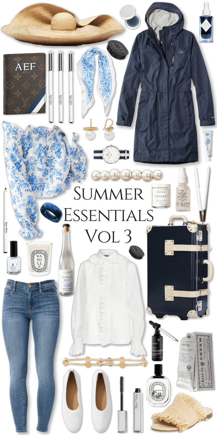 Blue Summer Essentials Vol 2 by Annie Fairfax Steamline Luggage Gucci Straw Hats Diptyque Perfume Mary Frances Handbags Velvet Top Romantic Red Outfit Cruelty Free Beauty Products