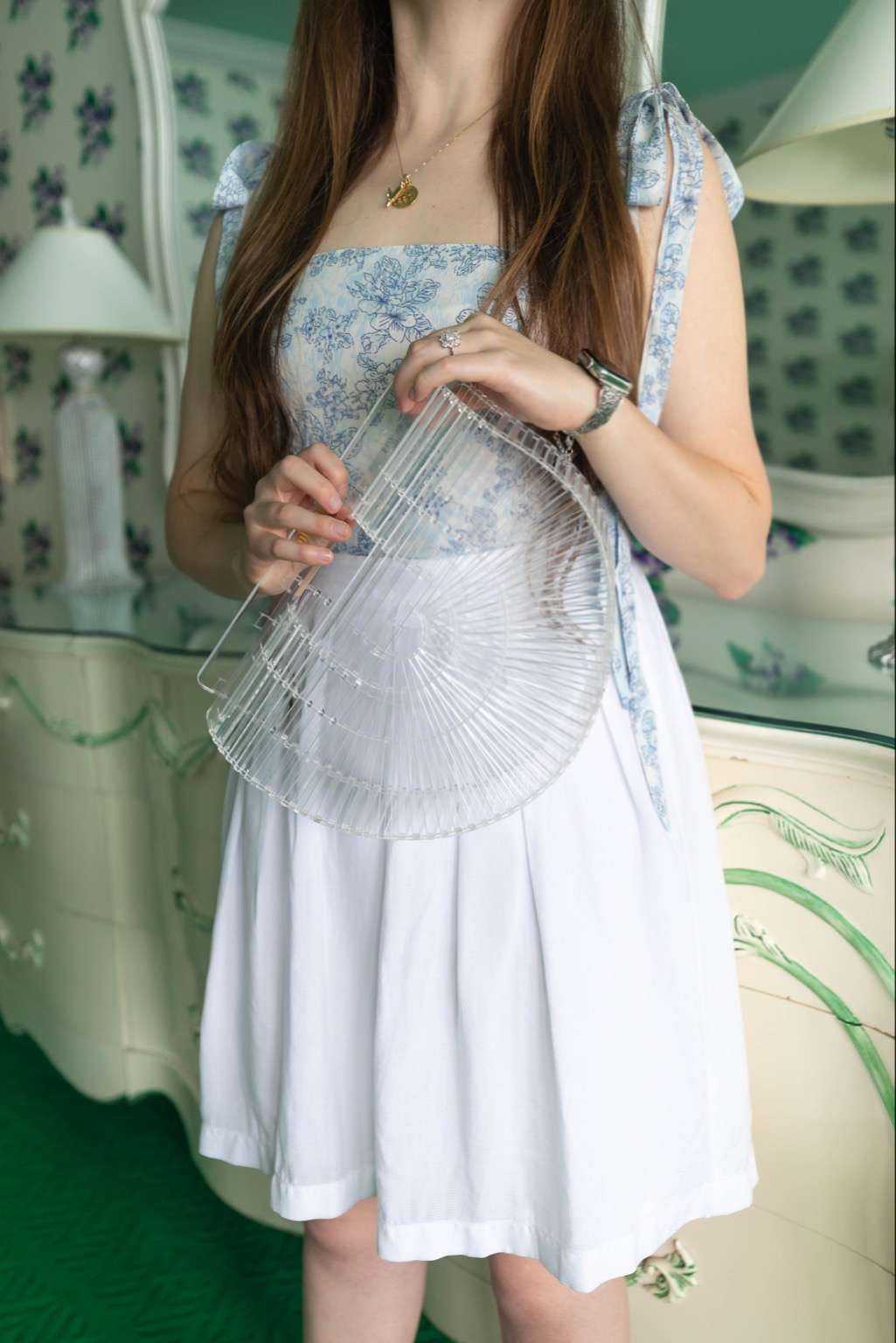 Tie Shoulder Reformation Top Cult Gaia Clear Ark Bag Styled by Annie Fairfax