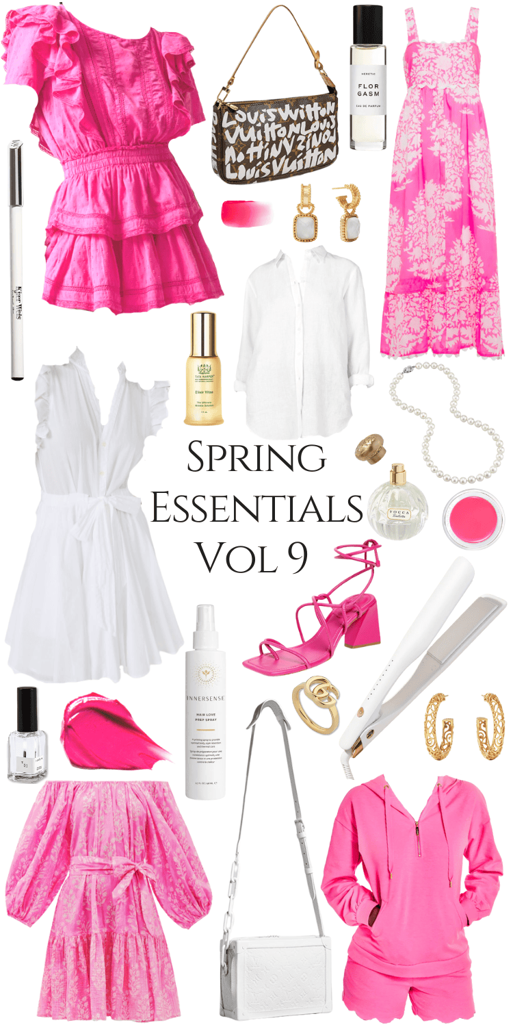 Spring Essentials Volume 9 by Annie Fairfax LoveShackFancy T3 Micro Julie Vos Kjaer Weis Credo Beauty Pink and White Spring Fashion Women's Syle Inspiration Lilly Pulitzer Gucci Louis Vuitton Eilleen Fisher Anthropologie Tocca RMS Beauty Mikimoto Pearls Luxury Feminine Fashion for Spring Warm weather Vacation Outfits