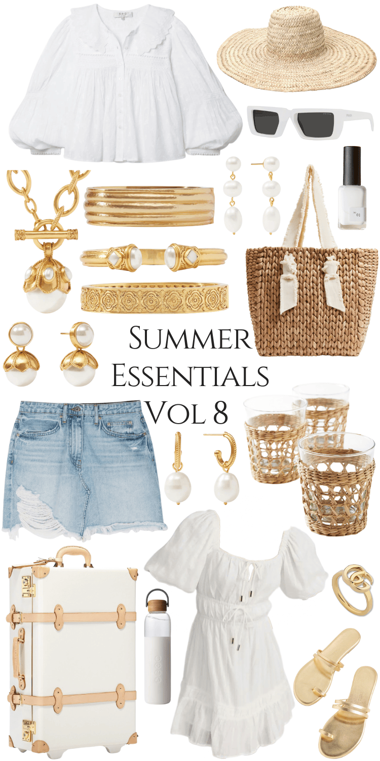 Summer Essentials Volume 8 Sea New York Pamela Munson Straw Bag Julie Vos MERSEA Simkhai Steamline Luggage For Love & Lemons Gucci Serena & Lily TKEES, Prada Curated by Annie Fairfax White Eyelet LInen Straw Hat Summertime Outfits