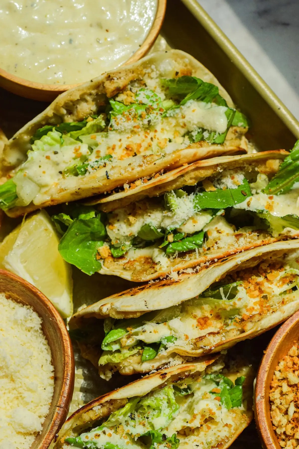 chicken caesar tacos