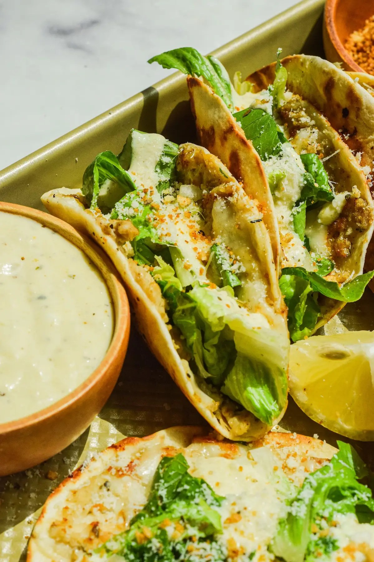 chicken caesar tacos