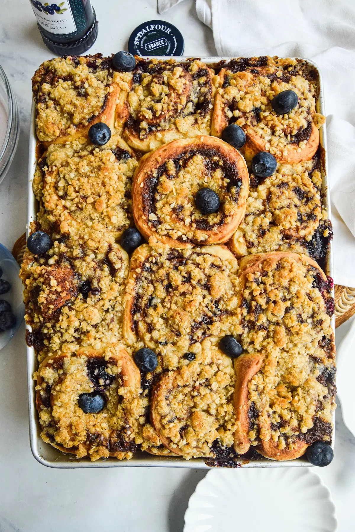 Blueberry Crumble Cinnamon Rolls (Bakery Style No Knead Recipe)