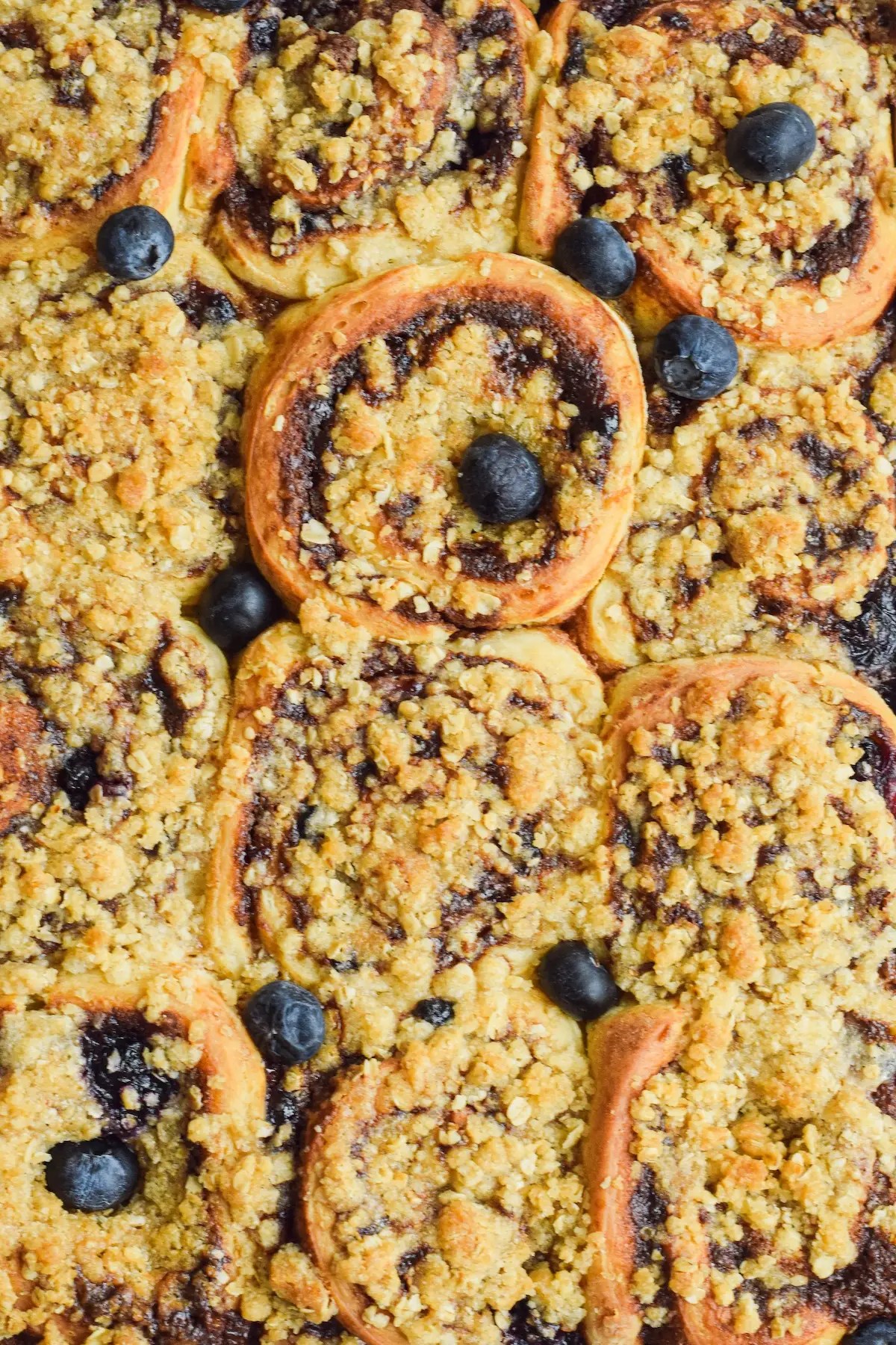Blueberry Crumble Cinnamon Rolls (Bakery Style No Knead Recipe)