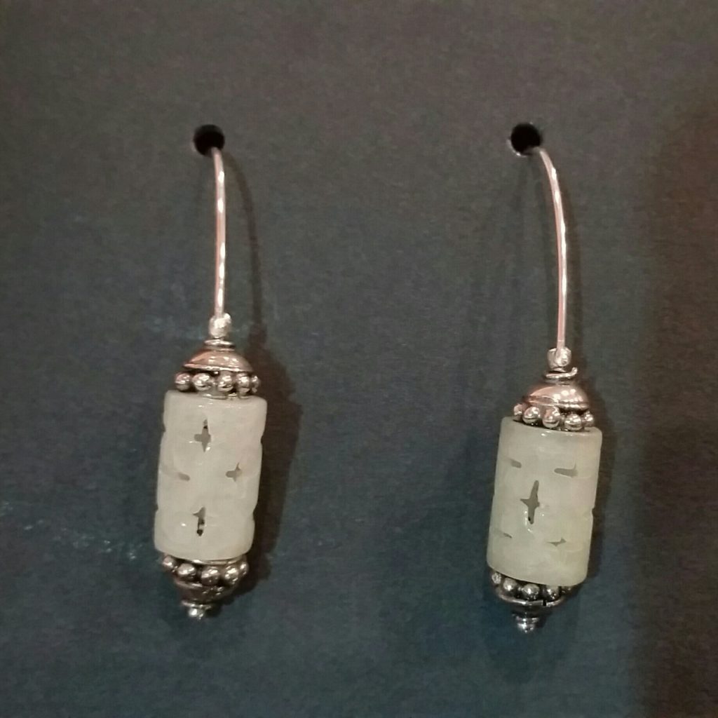Carved Jade earring on Sterling Silver wire