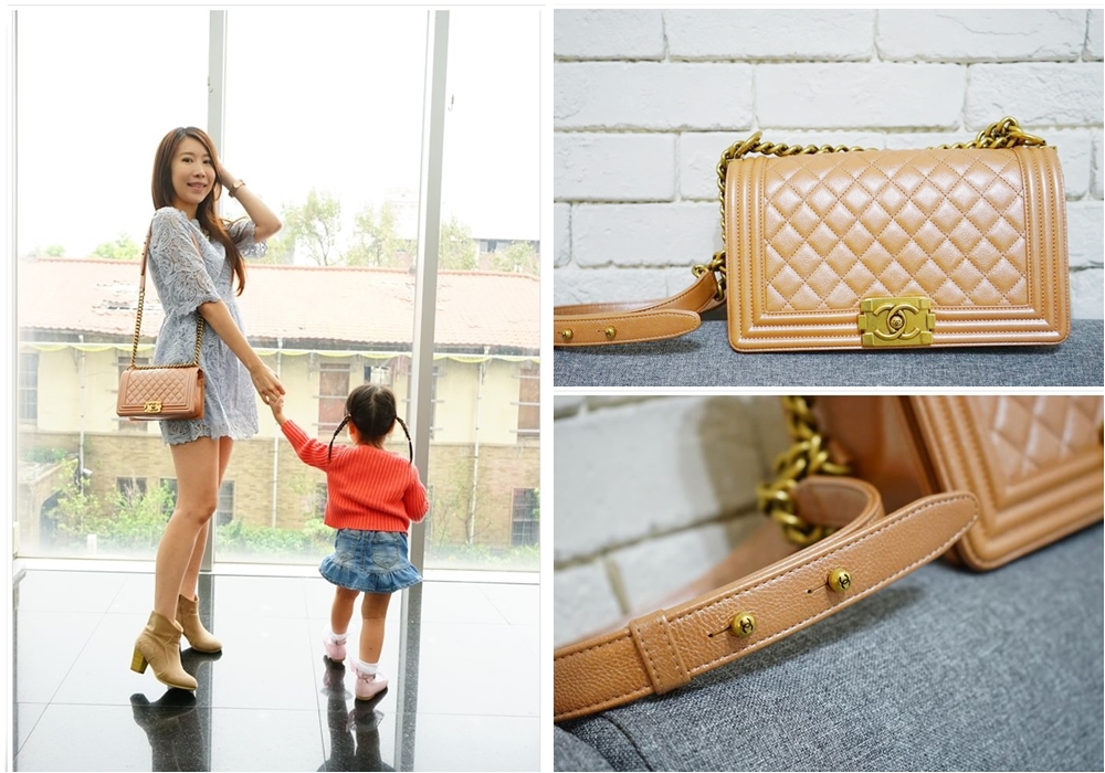 【精品】香奈兒 boy chanel 25公分meduim牛皮金鏈 亮粉膚色 ♥ 夢幻逸品