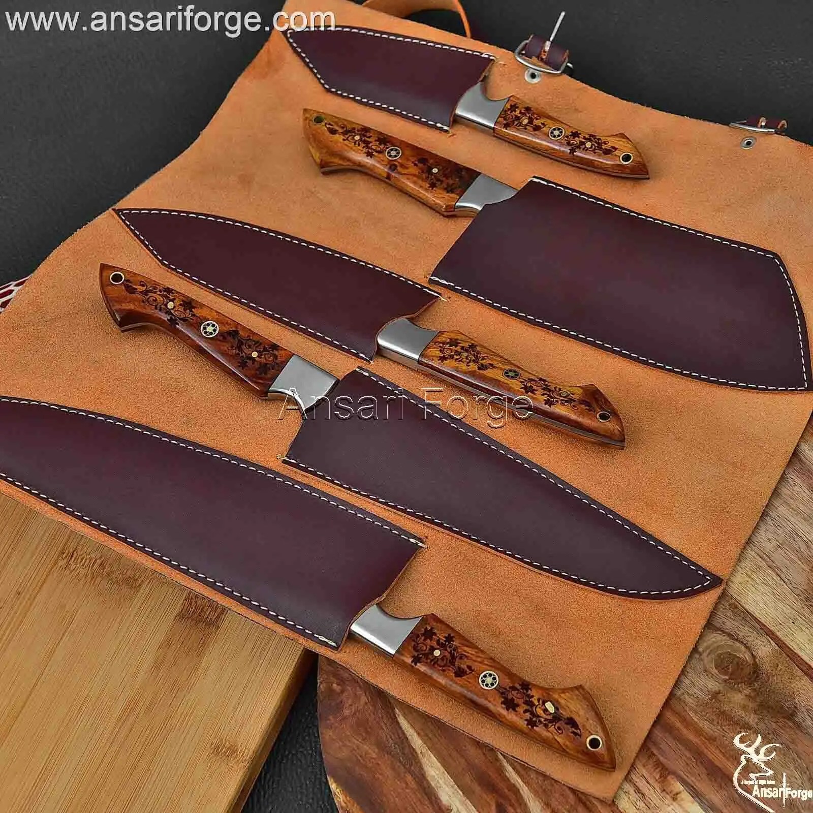 Damascus Chef Knife Set With Roll Bag 5 Pieces
