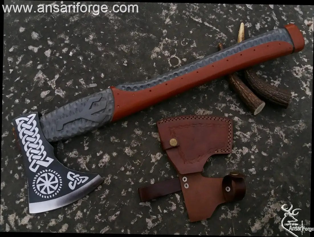 Custom Forged Carbon Steel Viking Axe with Rose Wood Shaft, Viking Bearded Camping Axe
