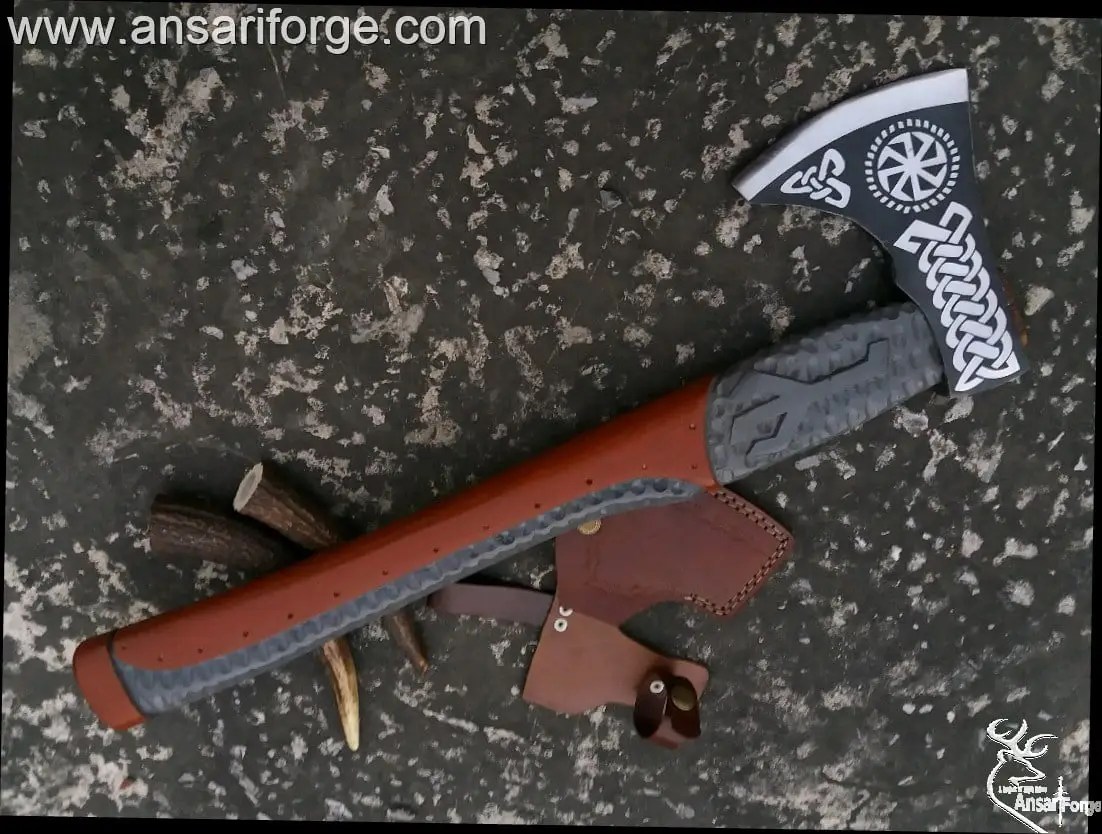 Custom Forged Viking Axe with Rose Wood Shaft, Viking Bearded Camping Axe