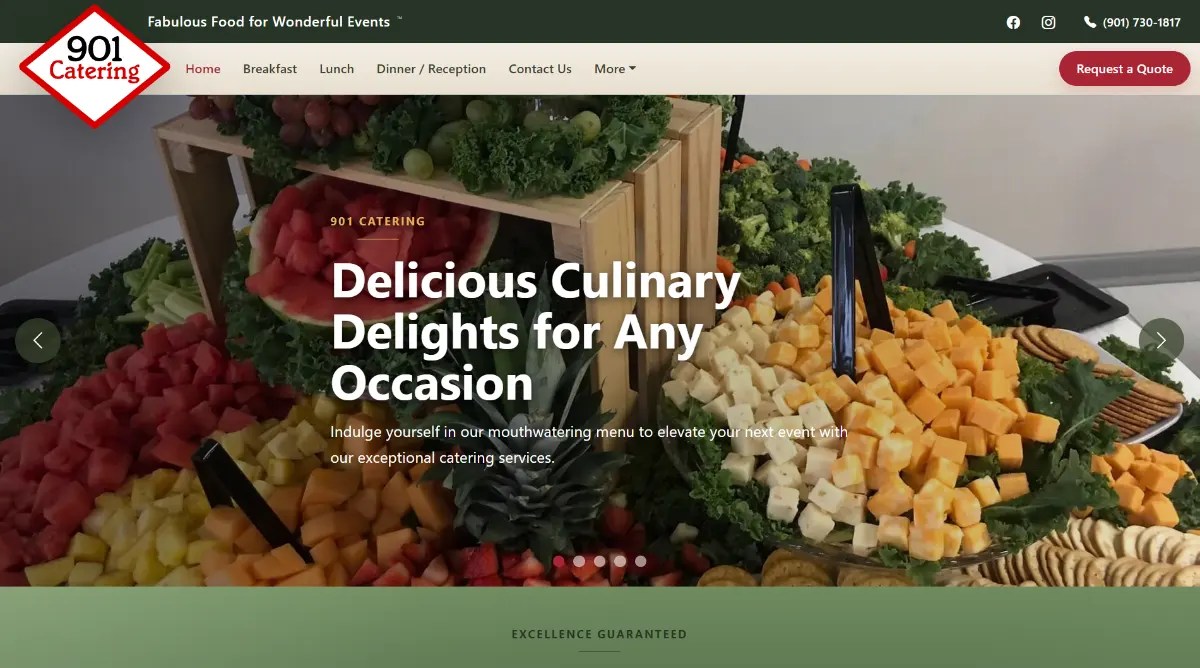 A screen capture of the 901 Catering website redesign