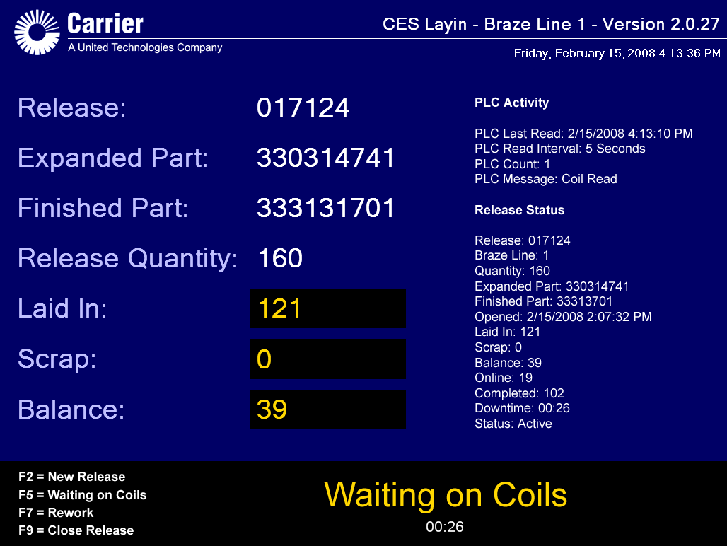 A blue, black, and yellow software interface showing the status of inbound products