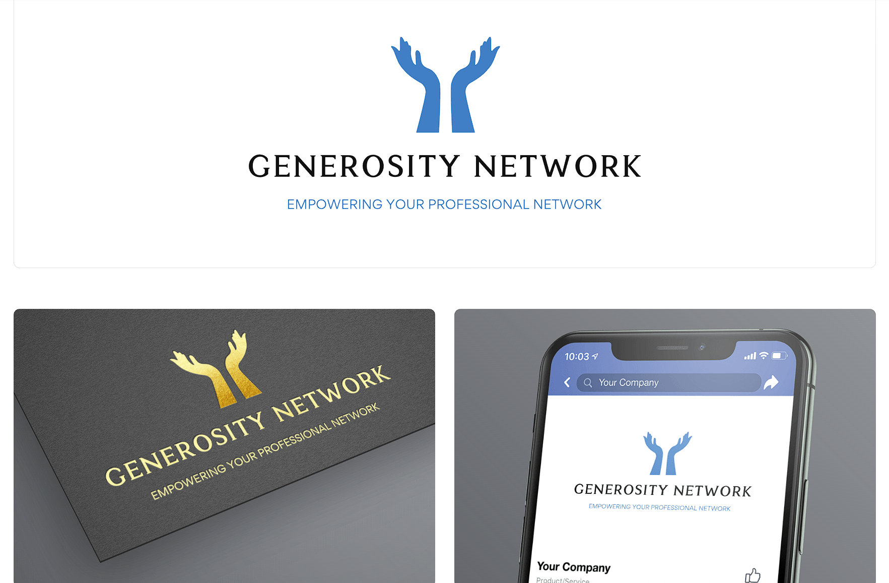 Logo, business card, and mobile application for Generosity Network