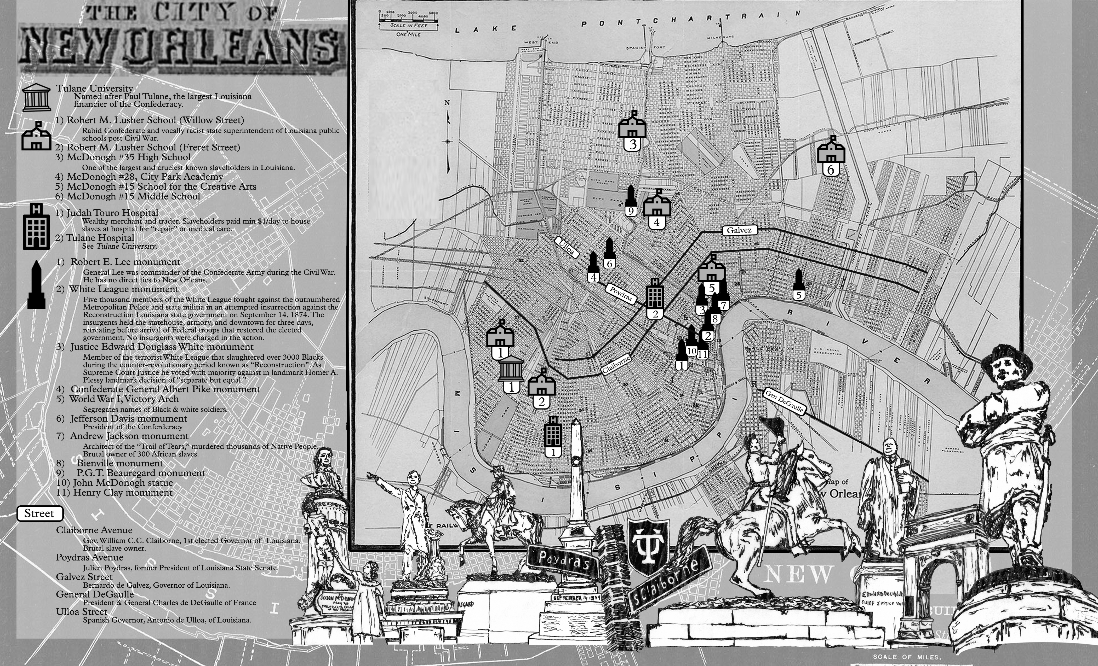 New Orleans Monument Map, Ink and digital