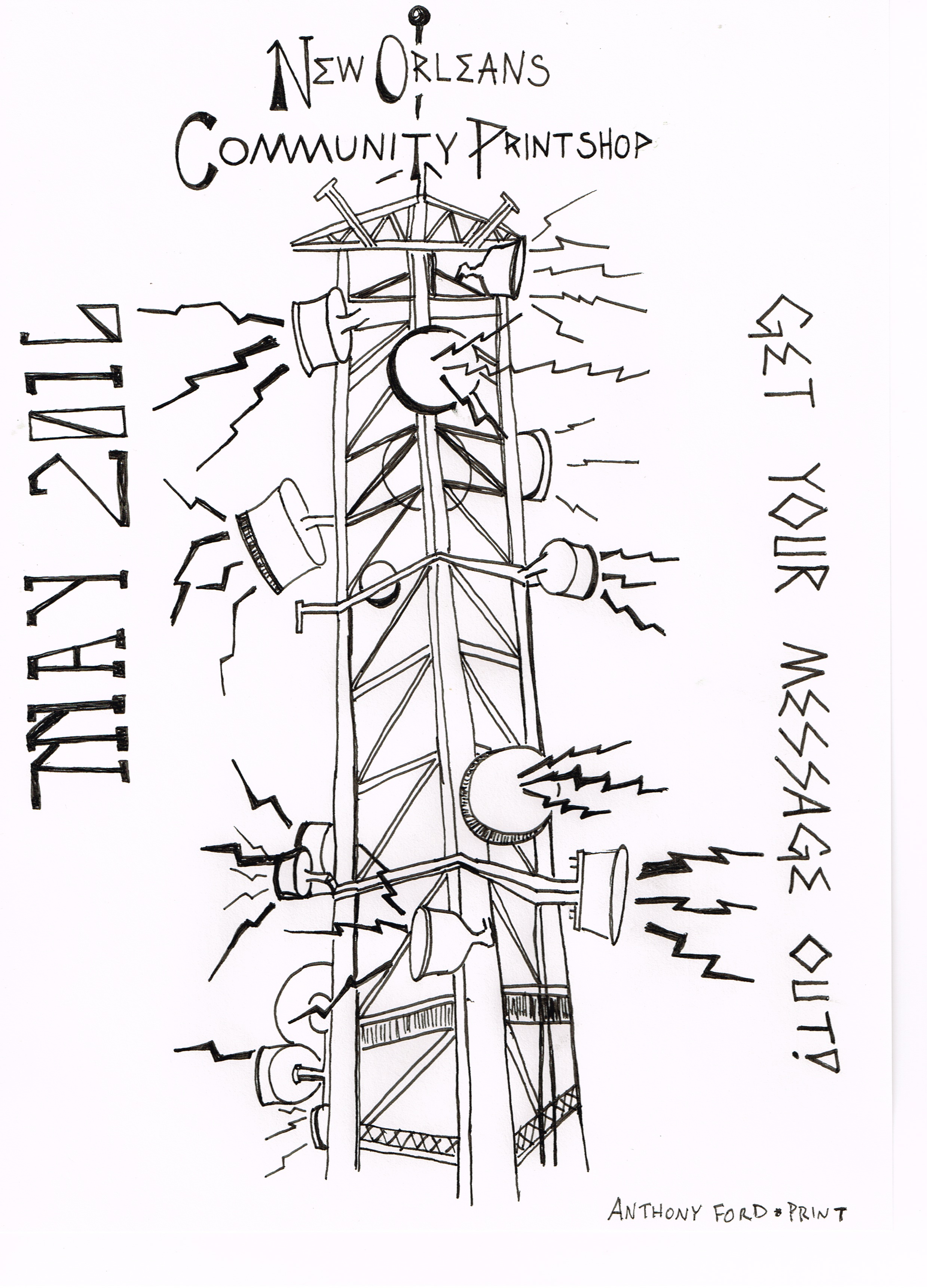 Radio Tower Print, litho
