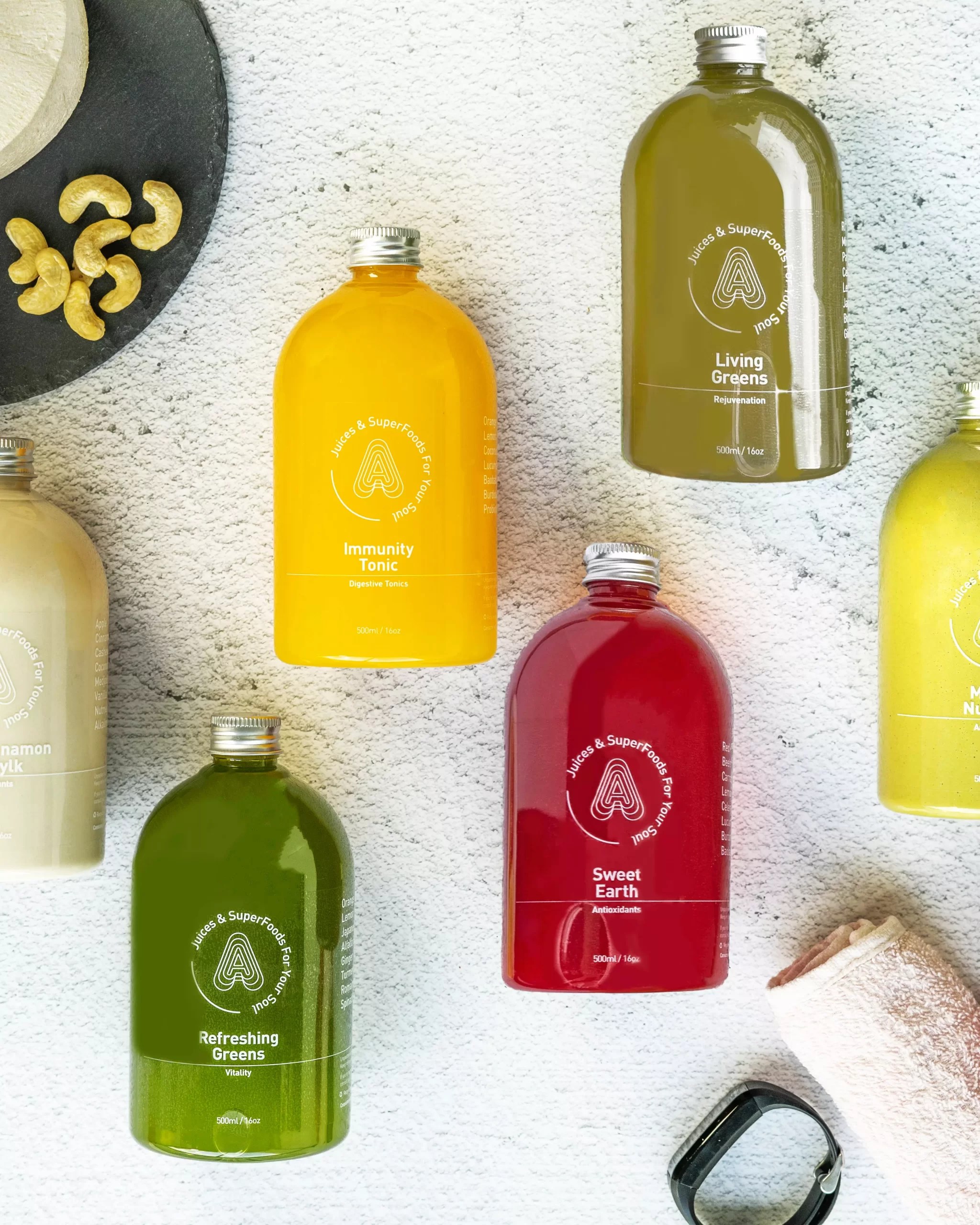 product photo of four antidote juice bottles