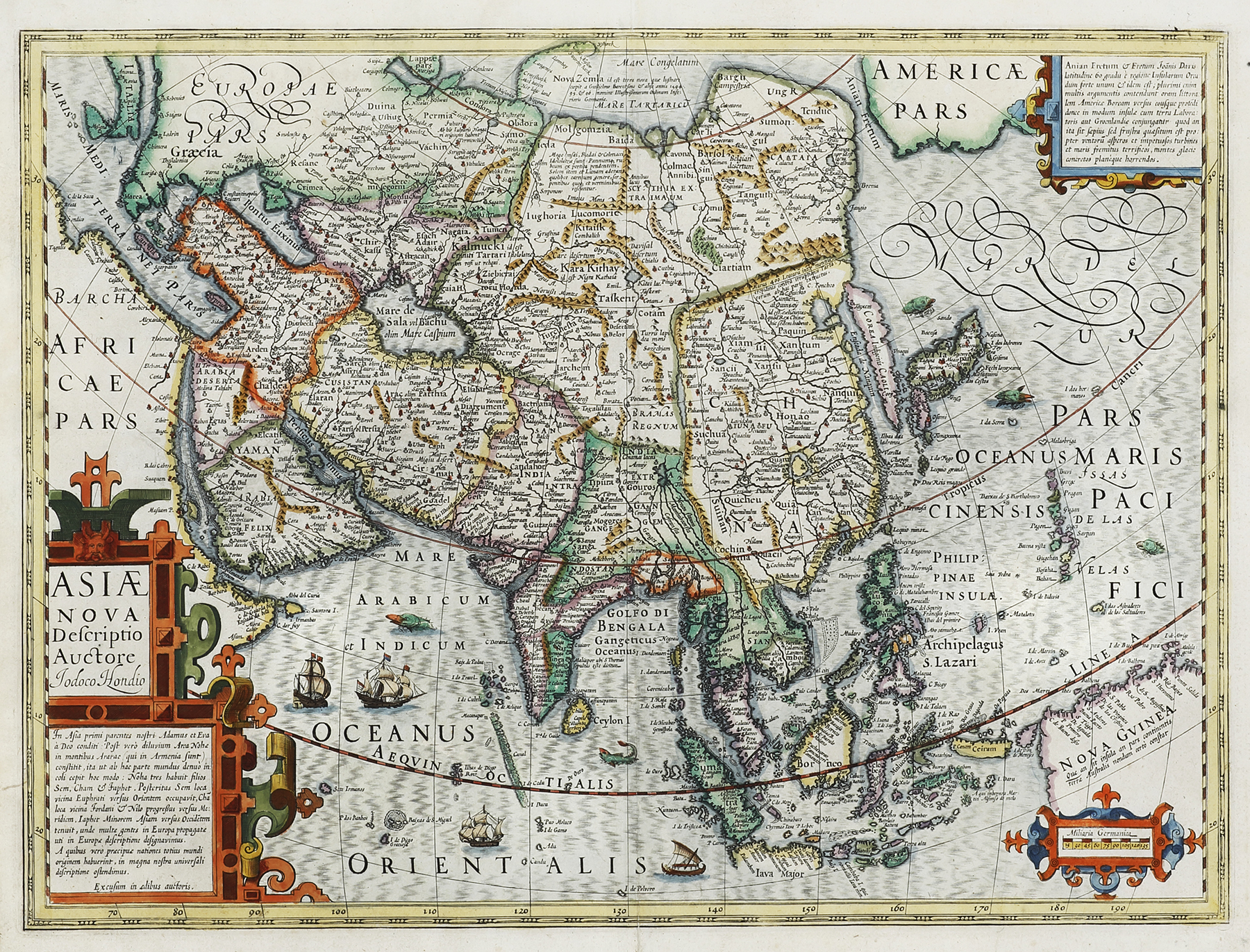 最新日本國地圖 ASIAE NOVA DESCRIPTIO 額装アート　レトロ Asiae Nova Descriptio Auctore Jodoco Hondio. | Antique Print Map Room