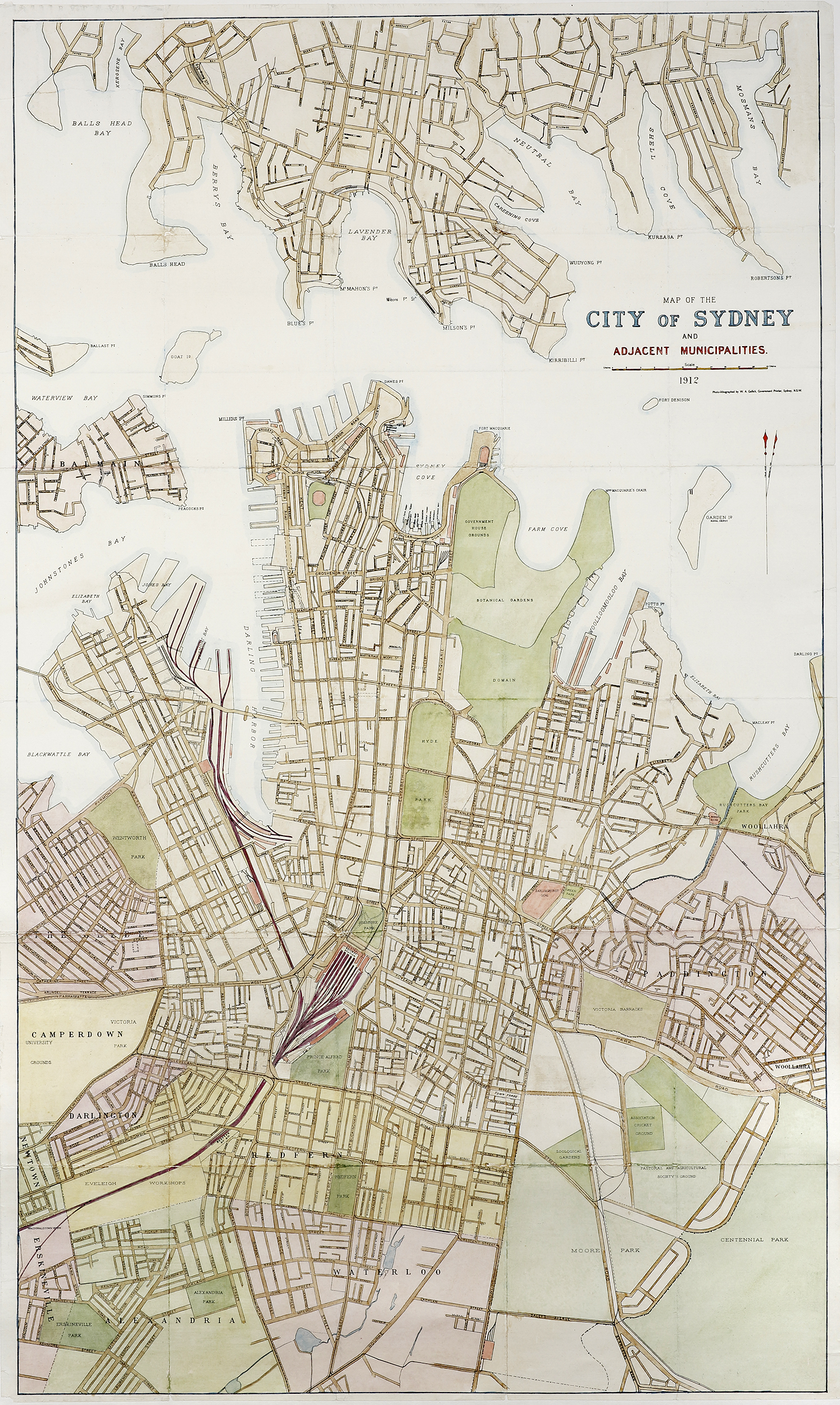 Map Of The City Of Sydney And Adjacent 1912 Antique MG 7843 
