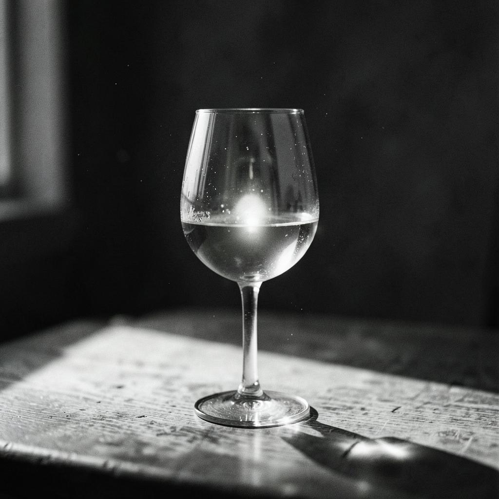 A wine glass holding a small point of light