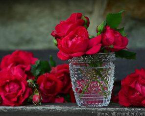 Red Roses In Glass Cup Paint By Number