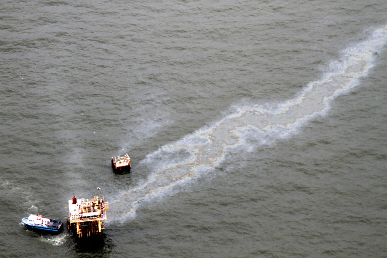 This badly leaking rig off the Mississippi River delta was spotted and reported last September by Jonathan Henderson of the Gulf Restoration Network on a flight provided by another environmental group, SouthWings. The information was relayed for analysis to SkyTruth, yet another green group in the Gulf Monitoring Consortium. The coalition was formed because no government agency regularly monitors conditions at the tens of thousands of rigs and wells in the coastal zone.