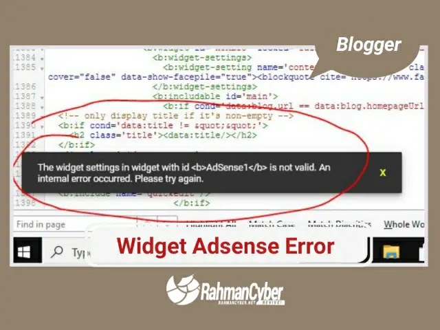 Cara Mengatasi : The Widget Settings In Widget With Id AdSense Is Not Valid. An internal error occurred. Please try again.