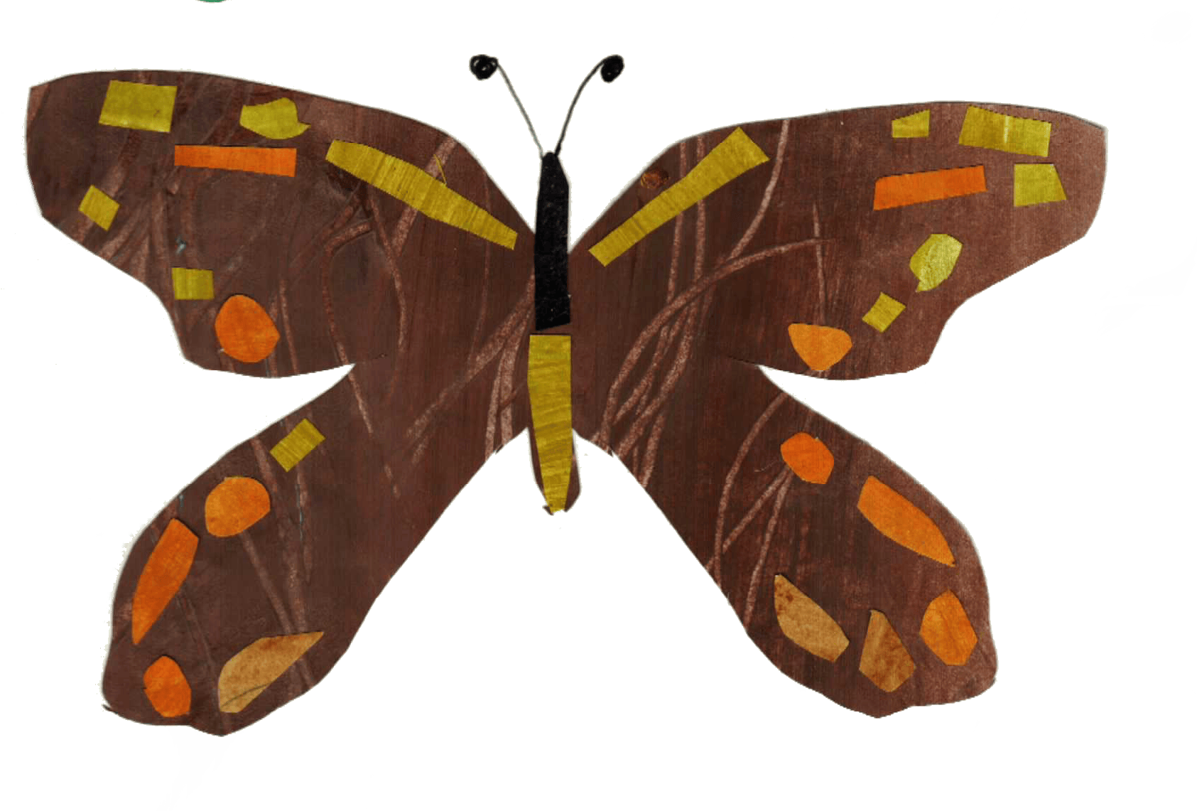 mixed media butterfly created with hand painted paper and collage style