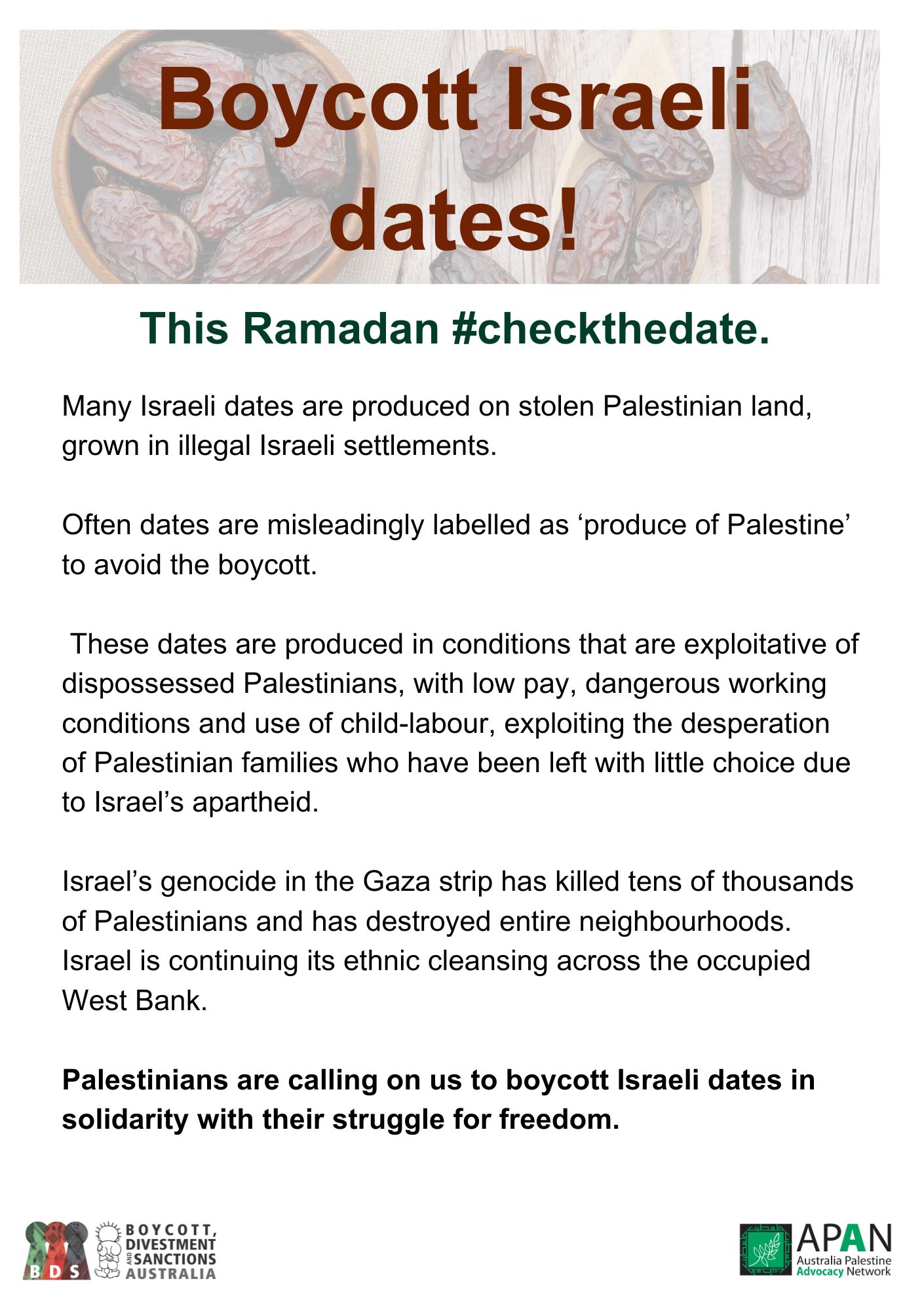 Boycott Israeli Dates Flyer