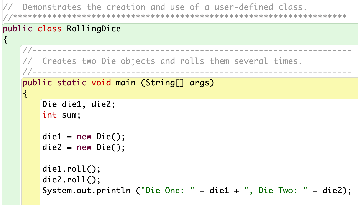 code rolling dice Mrs. Elia's AP Computer Science