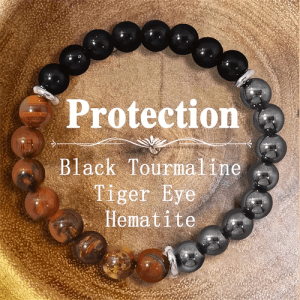 Triple Protection Bracelet:Tiger Eye, Black Obsidian, & Hematite 8mm
