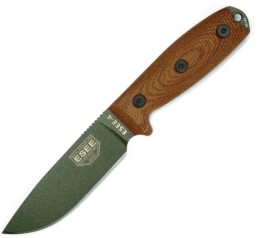ESEE Model 4 - OD Green 1095 Blade - 3D Natural Canvas Micarta Handle - ES4POD011