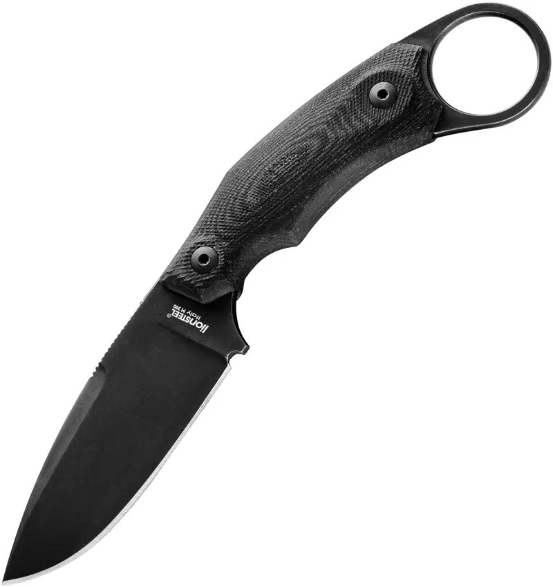 LionSteel H2 Fixed Blade - M390 Drop Point Black Blade - Black Canvas Micarta Handle with Ring - H2BGBK