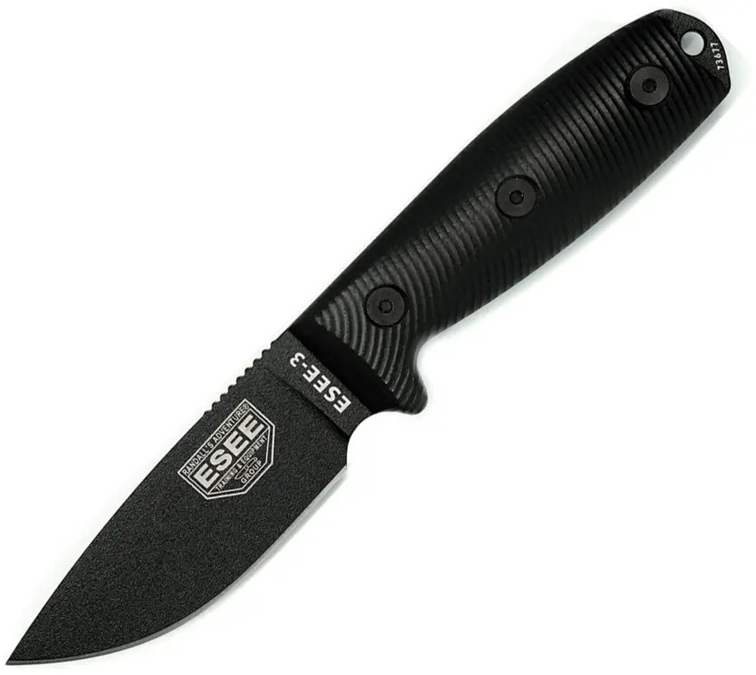 ESEE Model 3 - 1096 Black Powder Coated Blade - 3D Black G10 Handle - ES3PMB001