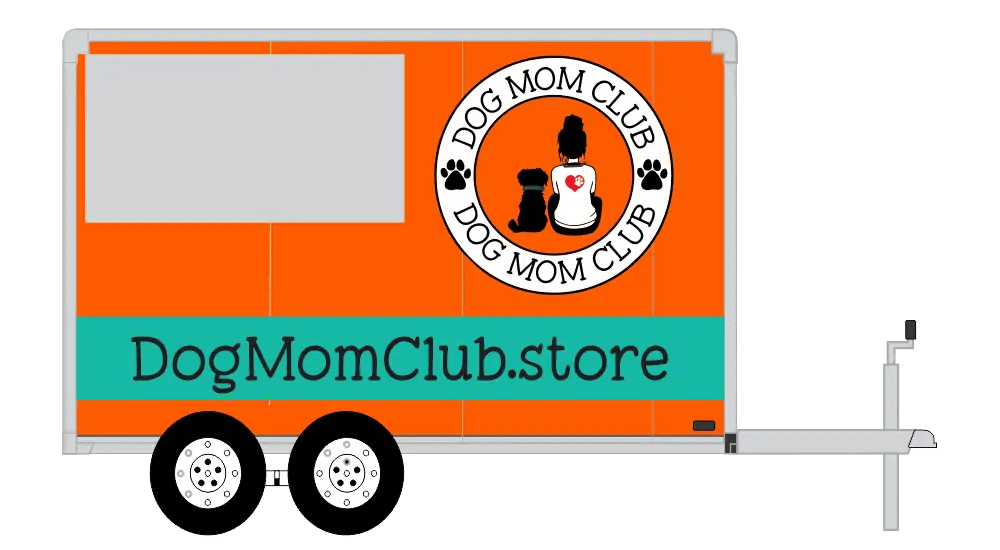 Dog Mom Club trailer graphics with colorful branding and custom vinyl graphics