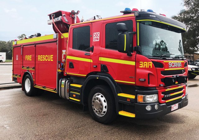 Fire Dog by Reel-Tech typical heavy and medium pumper truck mount shown. Fire Dog can be custom supplied for all applications including top, cabinet, and trailer-mounted firefighting applications.