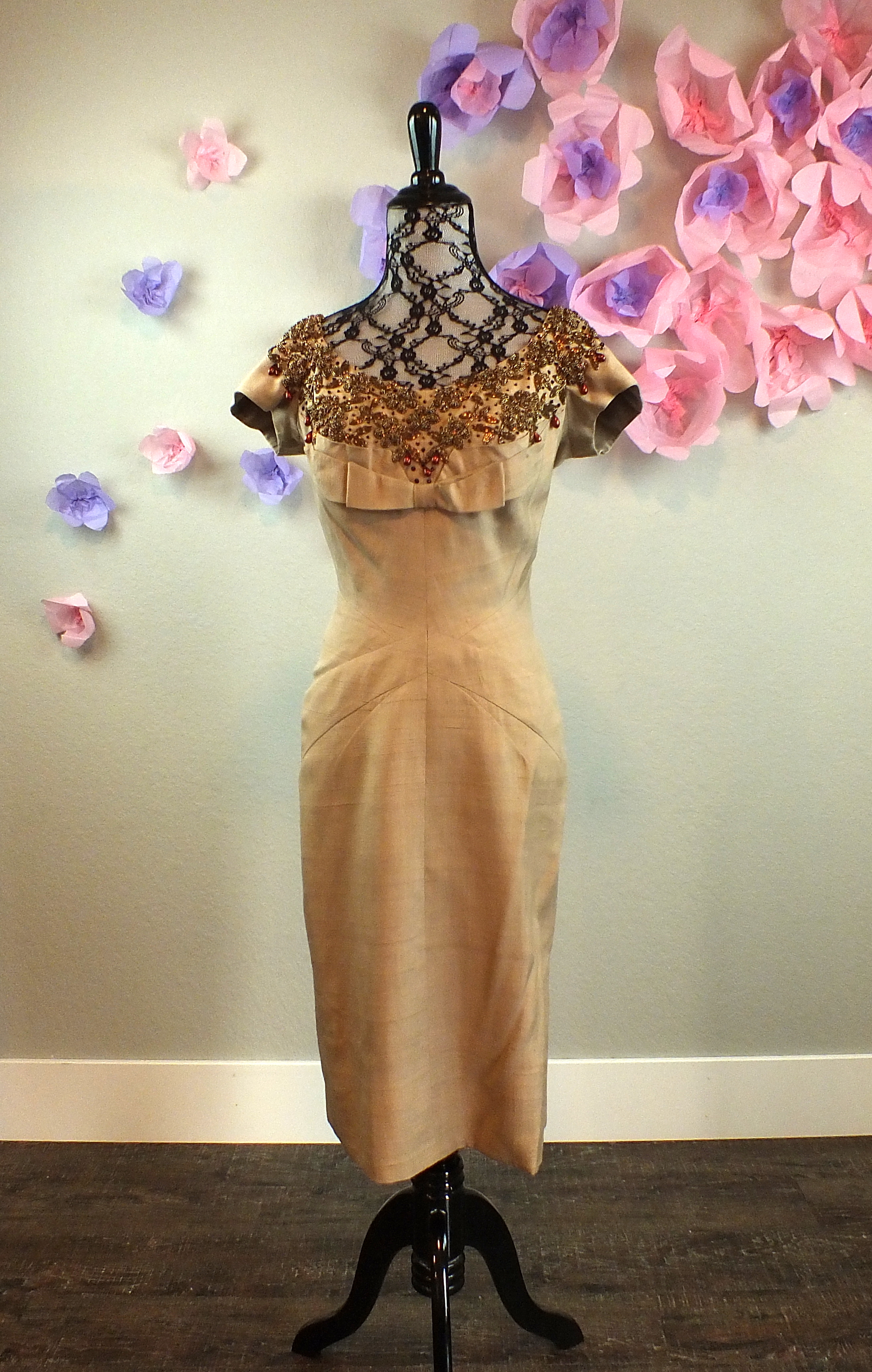 1950s Bullock's Wilshire Beaded Wiggle Dress at Aphrodite's Vintage