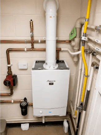 Gas Safe engineer servicing a combi boiler in St Albans