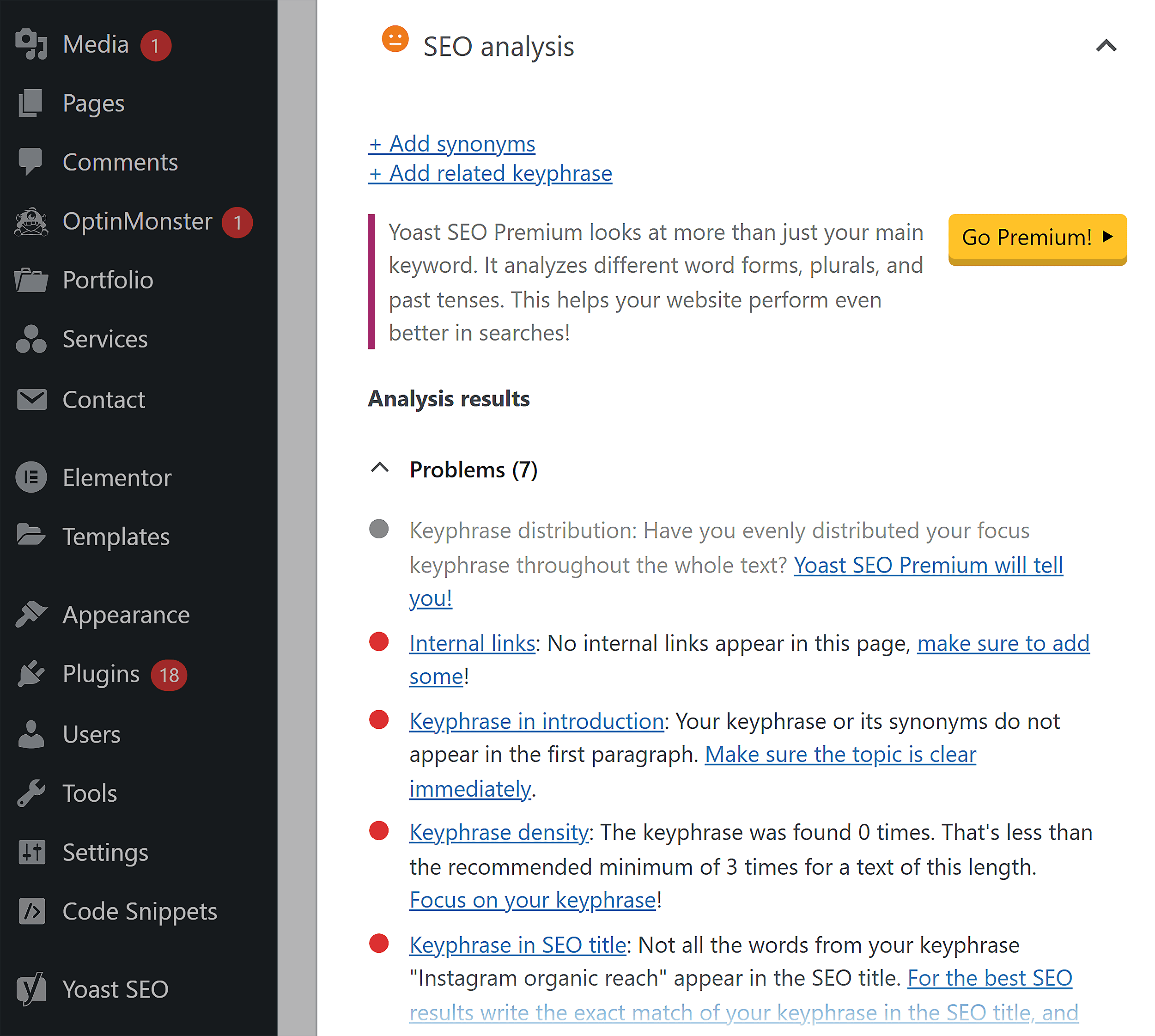 Yoast SEO – 分析 – 问题 Yoast SEO – 分析 – 问题