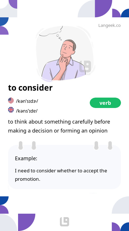Definition & meaning of "consider"
