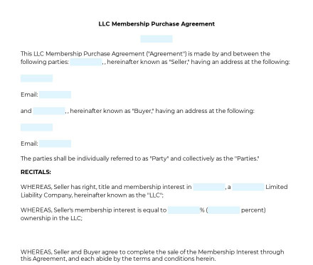 Llc membership purchase agreement template