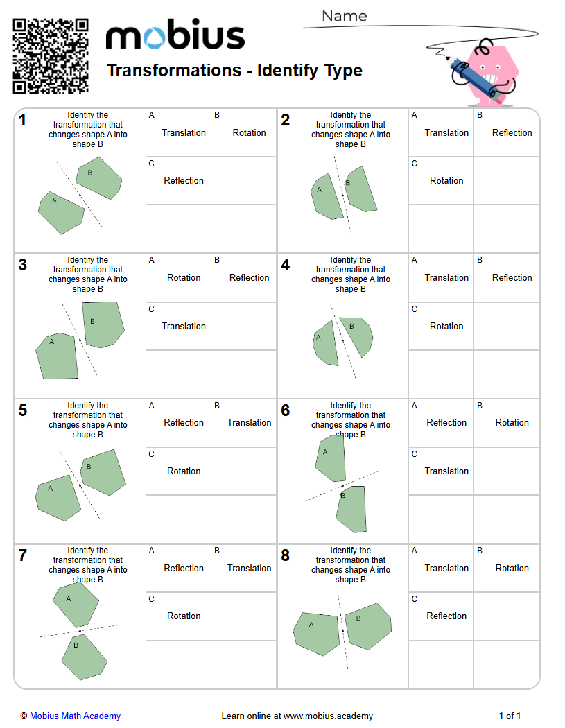 Free worksheet: transformations