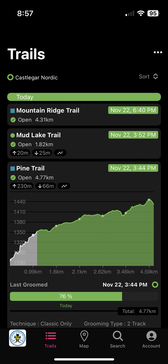 Nordic Pulse App Based Cross Country Ski Grooming Report System NP Screenshots Nps Trails BC Castlegar 2 
