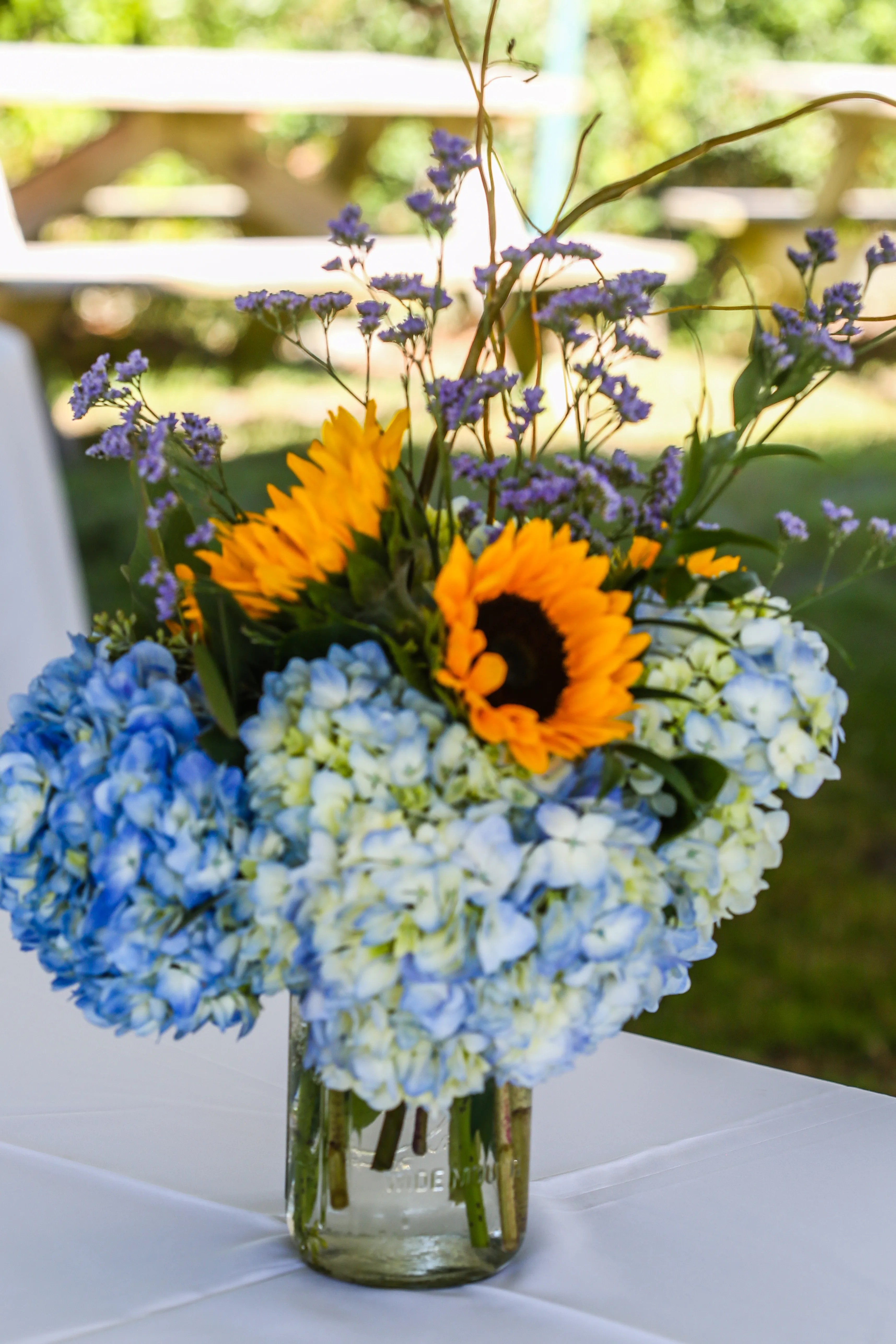 Mini wedding 10 piece sunflower royal blue wedding flower set, sunflower bridal bouquet, micro wedding, sunflower bouquet, small wedding. Blue Hydrangea and Sunflower Centerpieces