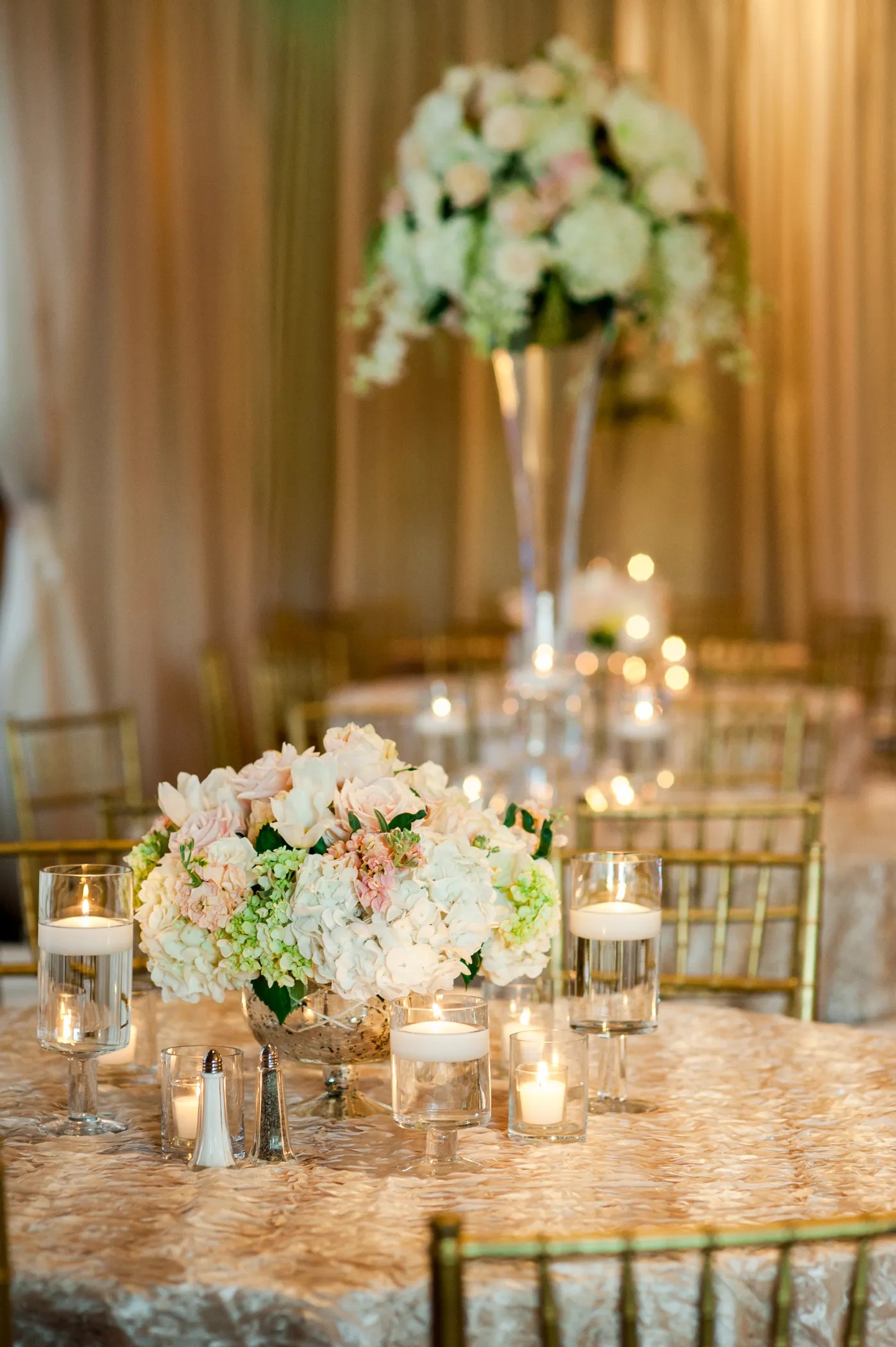 When two people get married, it's a happy celebration of love and hope. Classic Hydrangea Centerpiece with Floating Candles