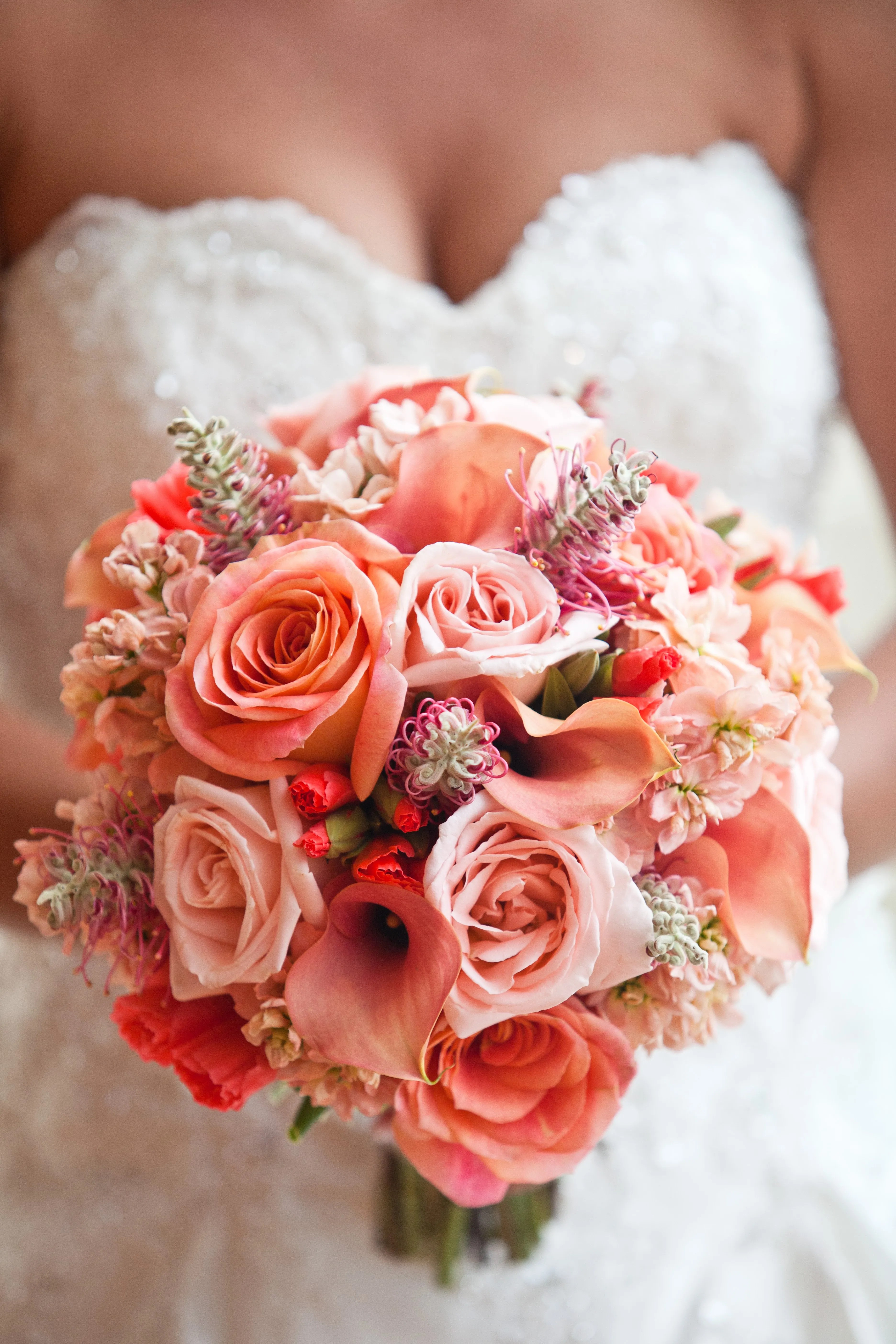They are available in multiple colors and material such as . Coral Bridal Bouquet